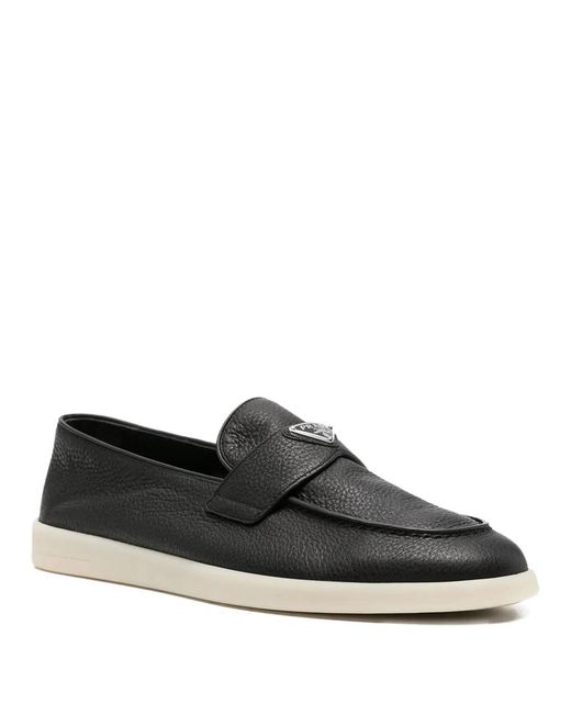 Prada Black Grained Leather Loafers for men