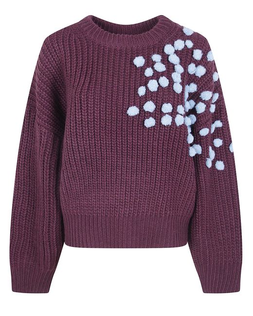Essentiel Antwerp Purple "Kostar" Embroidered Round Neck Pullover