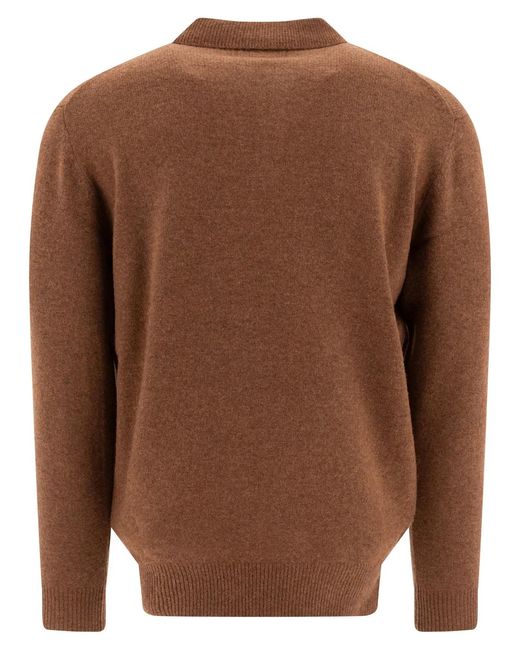 Beams Plus Brown Wool Polo Shirt for men
