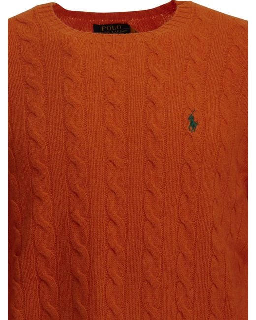 Polo Ralph Lauren Orange Wool And Cashmere Crew-Neck Sweater With Logo for men