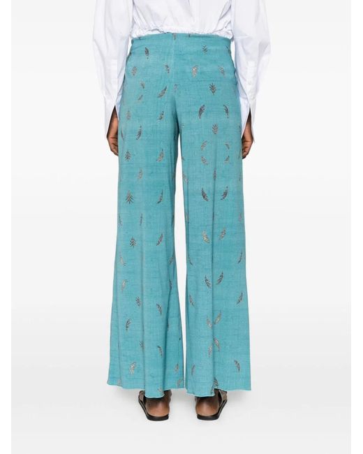 Pierre Louis Mascia Blue Printed Silk Trousers