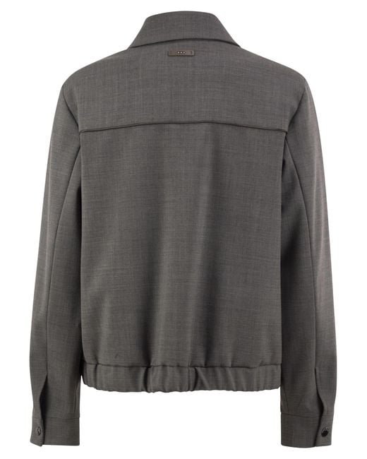 Peserico Gray Stretch Wool Blend Bomber Jacket