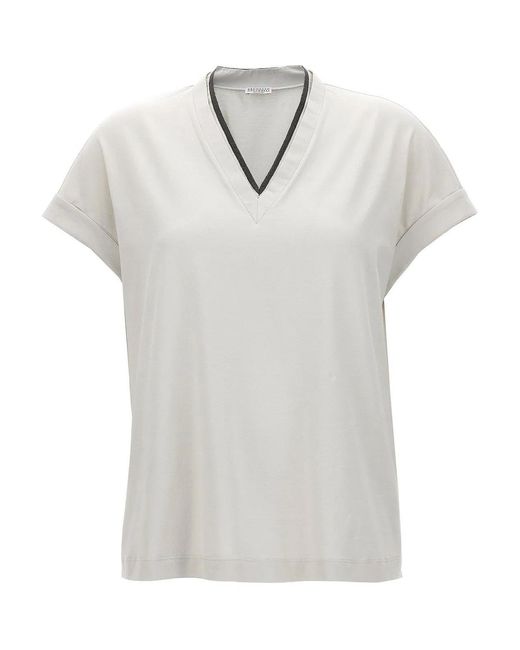 Brunello Cucinelli White Monile Jersey T-Shirt