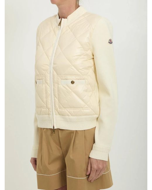 Moncler Natural Wool And Nylon Padded Cardigan
