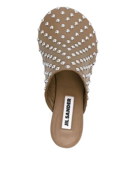 Jil Sander Brown Pointed Toe Mule With Metallic Studs