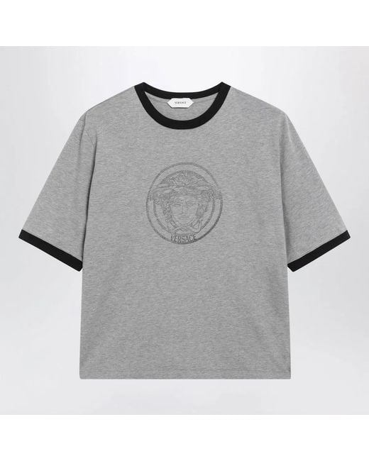 Versace Gray Cotton Jersey Tshirt With Printed Logo
