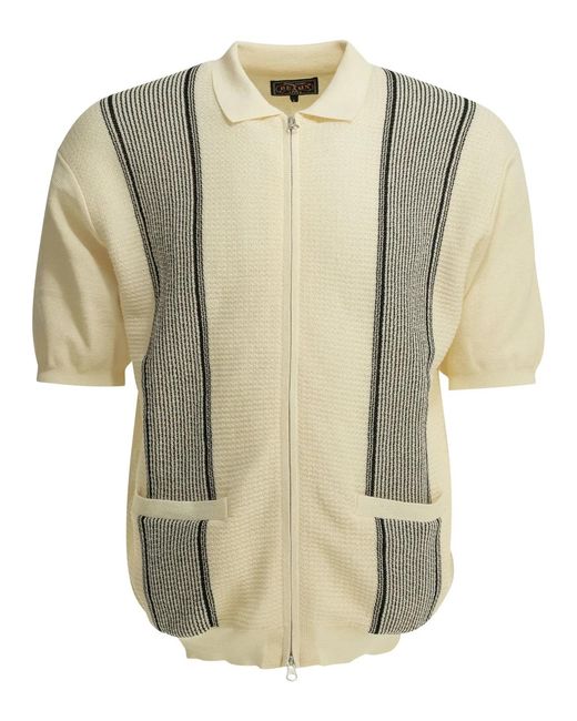 Beams Plus Natural Polyester Linen Polyester Nylon Linen Textured Knit Zipper Polo Shirt for men