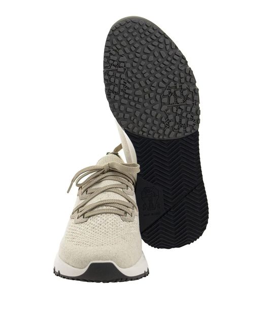 Brunello Cucinelli White Cotton Knit Sneakers for men