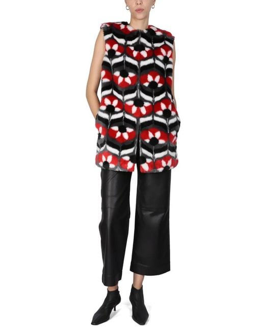 Boutique Moschino Red Faux Fur Vest