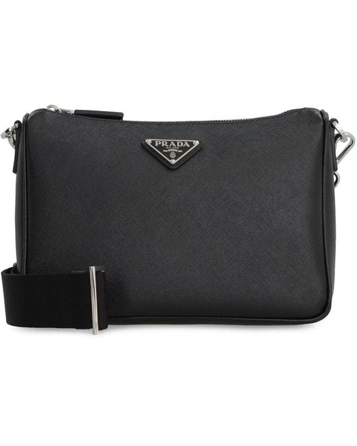 Prada Black Leather Messenger Bag for men