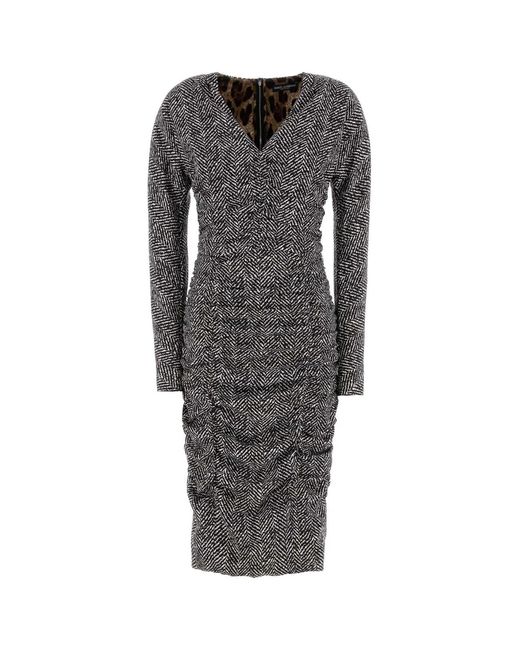 Dolce & Gabbana Gray Dolce & Gabbana Printed Cady Dress