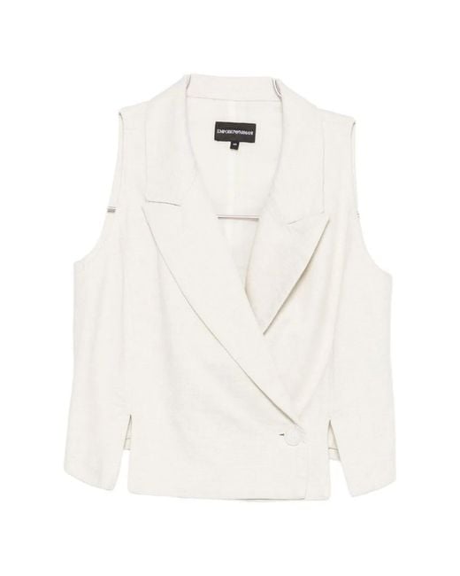 Emporio Armani White Cotton Blend Blazer Jacket