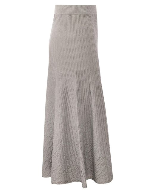 Elisabetta Franchi Gray Metallised Viscose Midi Skirt
