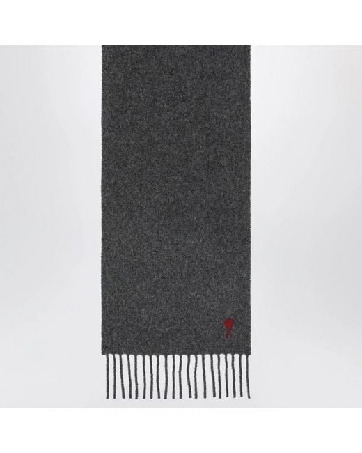 AMI Gray Ami De Cœur Wool Scarf for men
