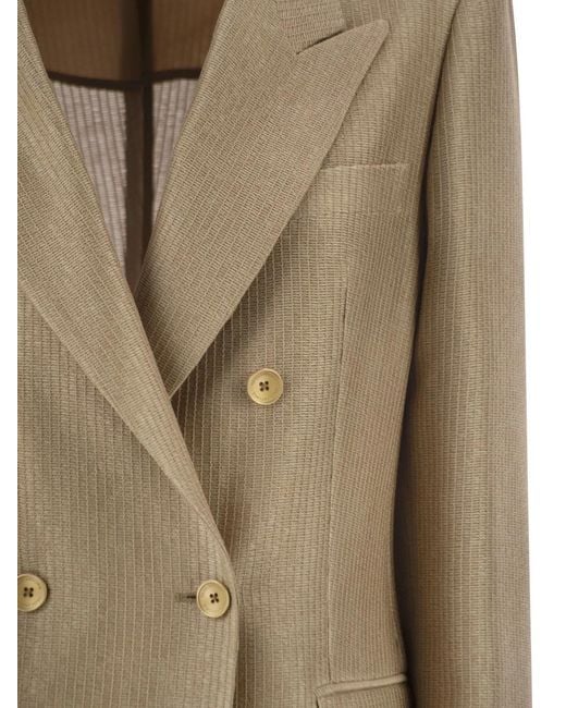 Tagliatore Natural Double-Breasted Textured Cotton Blazer