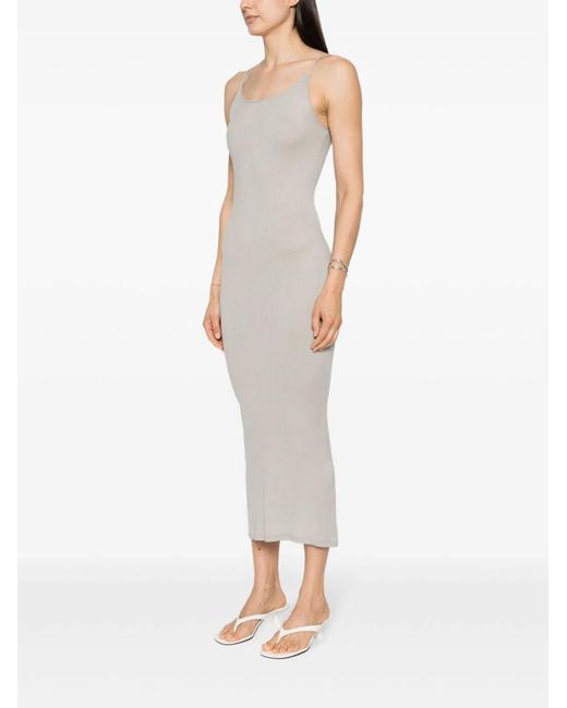Majestic White Ribbed Viscose Long Dress