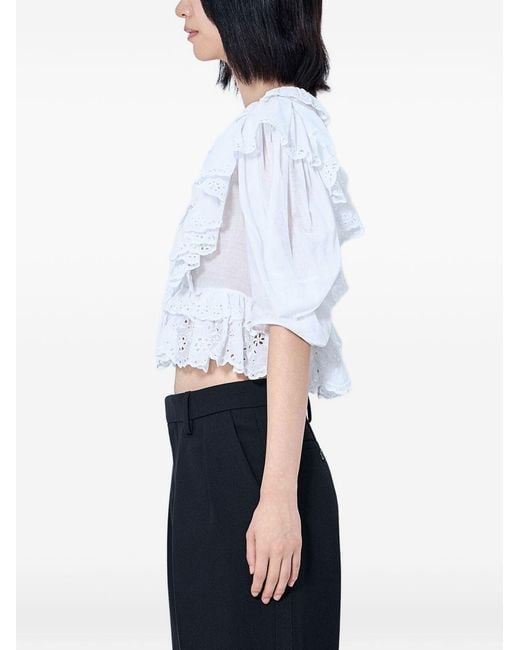 Chloé White Crop Ruffle Top