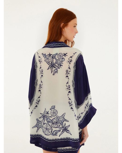 Farm Rio Blue Shirt With Coast Scarf Print