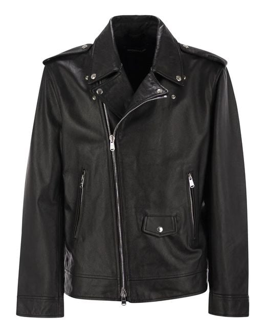 Dondup Black Leather Jacket for men