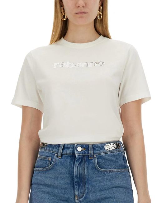 Rabanne White T Shirt With Logo