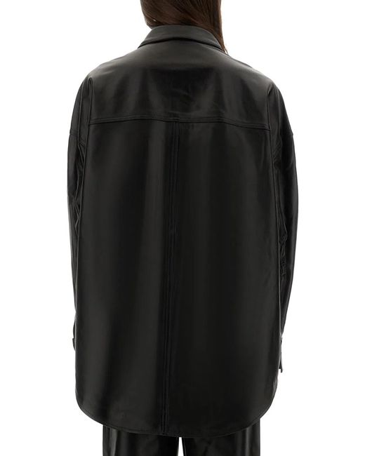 MICHAEL Michael Kors Black Button-Up Oversized Lamb Leather Jacket