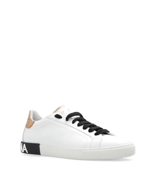 Dolce & Gabbana White Dolce & Gabbana Portofino Logo Low Top Sneakers