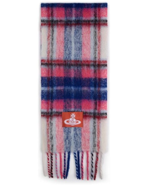 Vivienne Westwood White Checkered Scarf With Fringes