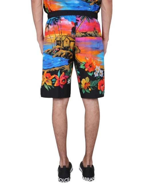 Dolce & Gabbana Red Dolce & Gabbana Bermuda Shorts With Sunset Print for men