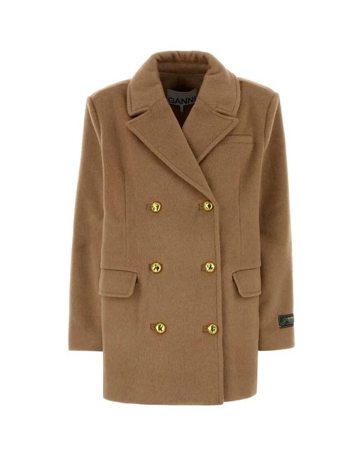 Ganni Brown Wool Blend Coat