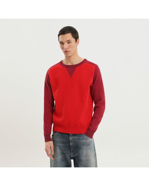 1989 STUDIO Red Color Block Crew Neck Sweater for men