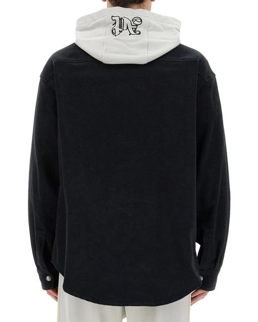 Palm Angels Black Shirt-Jacket With Monogram for men