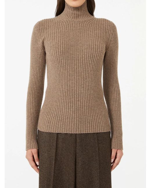 Max Mara Brown Wool Cashmere Turtle Neck