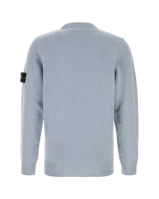 Stone Island Blue Knitted Crew Neck Sweater for men
