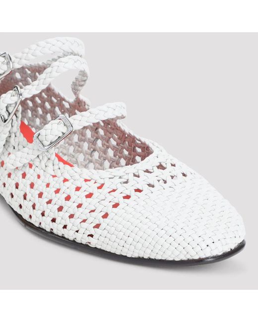 CAREL PARIS White Ariana S. Braided Leather Ballerinas