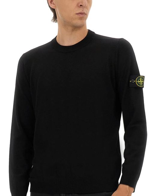 Stone Island Black Virgin Wool Crew-Neck Sweater for men