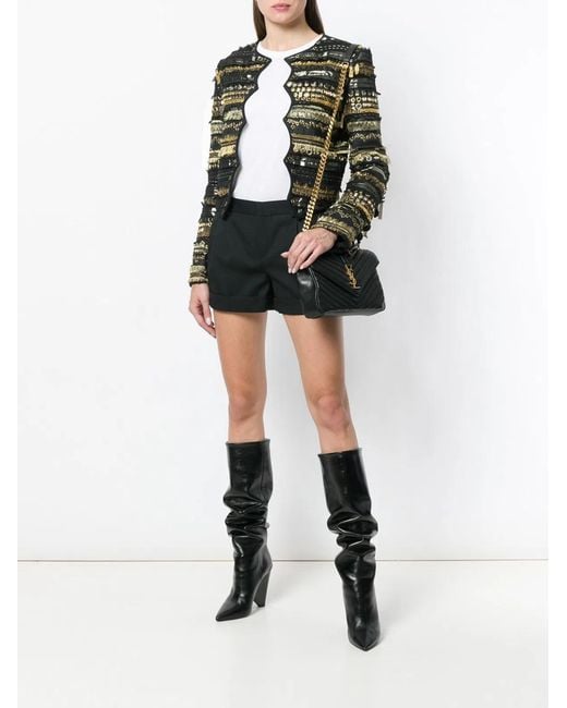 Saint Laurent Black Acetate Viscose Embroidered Jacket Outerwear