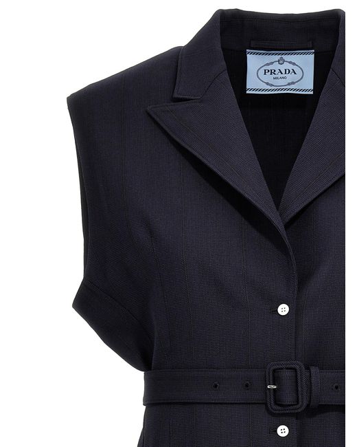 Prada Blue Belt Wool Vest