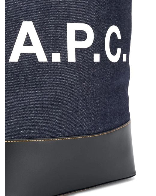 A.P.C. Blue Denim And Leather Shopping Bag for men