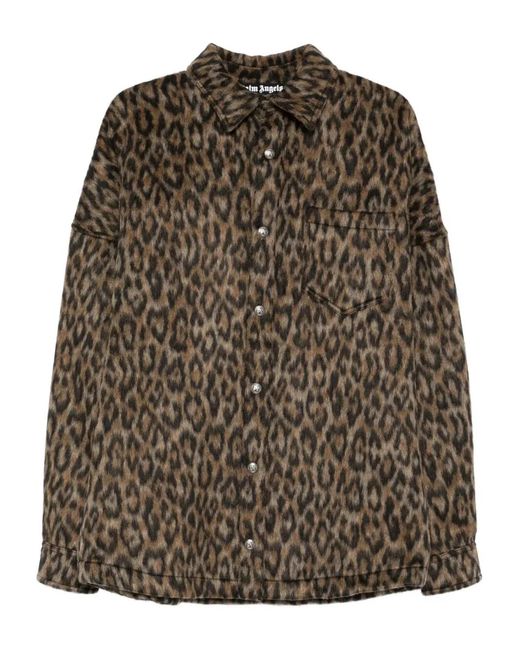 Palm Angels Brown "Classic Logo Animalier" Overshirt for men