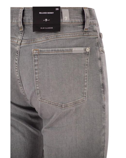 7 For All Mankind Gray Relaxed Skinny Cropped Slim Illusion Stretch Denim Jeans