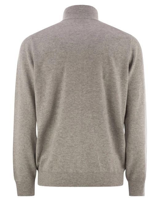 Brunello Cucinelli Gray High-Necked Cashmere Cardigan With Zip for men