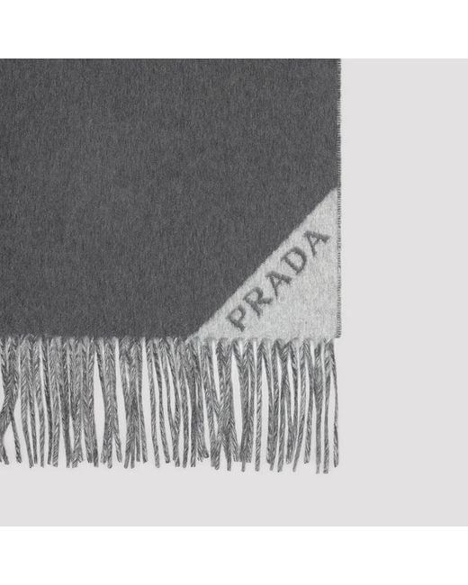 Prada Gray Charcoal Cashmere Scarf for men