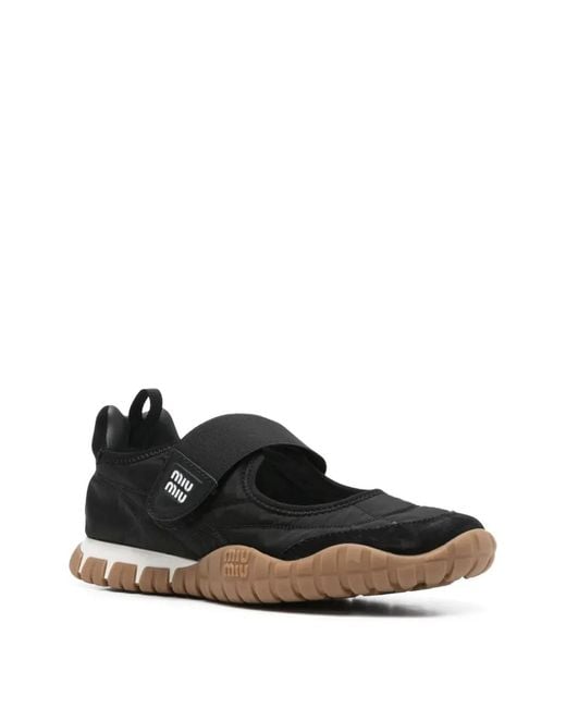 Miu Miu Black Tyre Technical Fabric And Suede Ballerinas