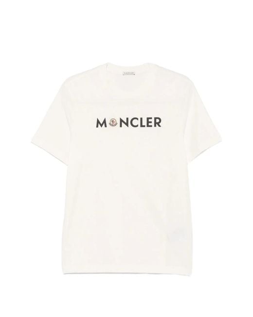 Moncler White Logo Print Crew Neck for men