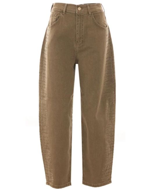 Liu Jo Natural Rhinestone Barrel-Leg Trousers
