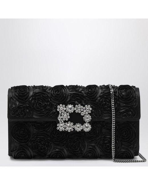Roger Vivier Black Flower Clutch Bag Efflorescence