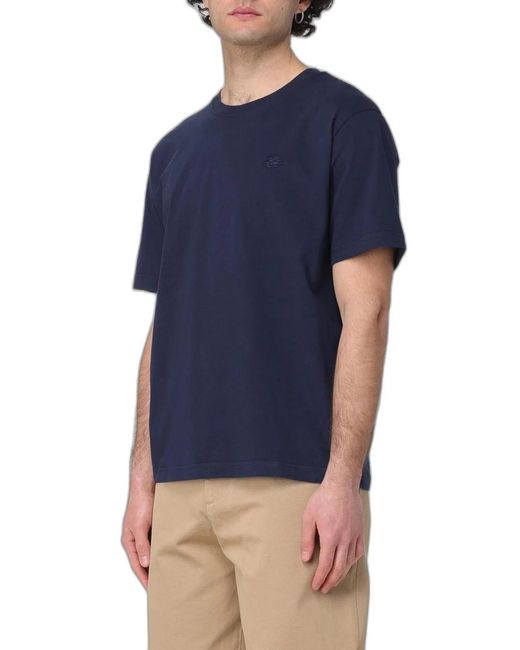 Etro Blue Pegaso Embroidery Cotton T-Shirt for men