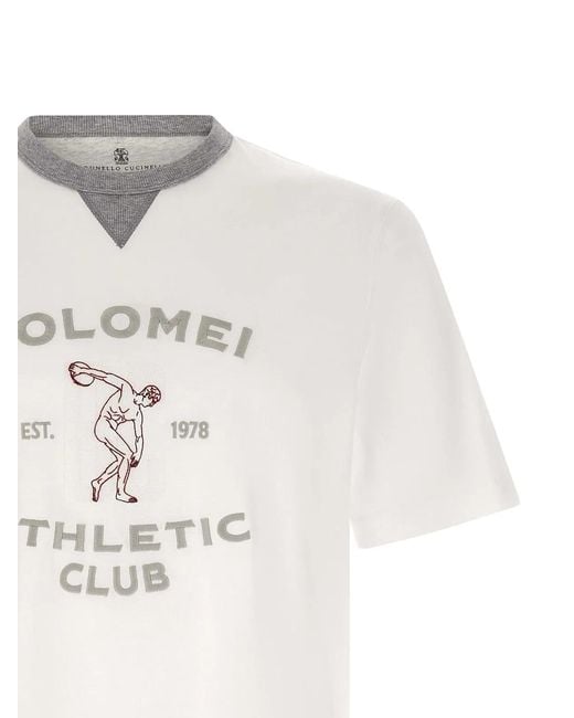 Brunello Cucinelli White 'Solomei Athletic Club' T-Shirt for men