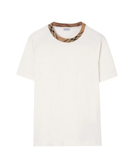 Burberry White Check Trim Cotton T-Shirt for men