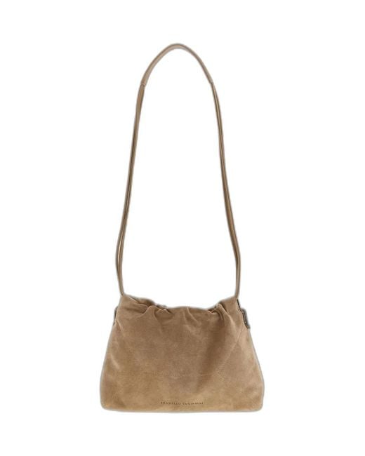 Brunello Cucinelli White Suede Shoulder Bag